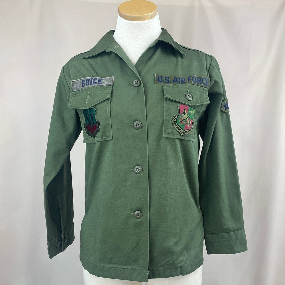 Vintage 80s Air Force Womens (S/M) Green OG-507‎ Button Military Tactical USA